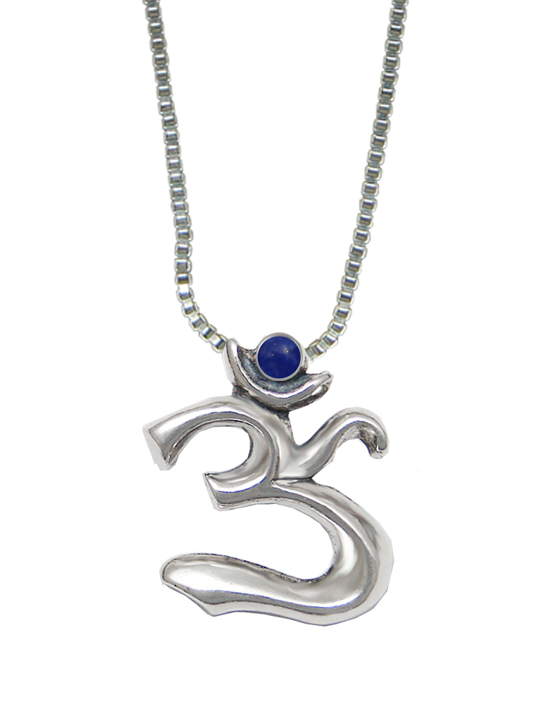 Sterling Silver Elegant Ohm Symbol Pendant With Lapis Lazuli